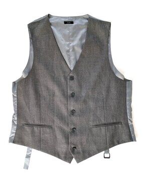 J. Ferrar Vest - Men's L - Gray Polyester V-Neck Buttons Pockets Adjustable Back